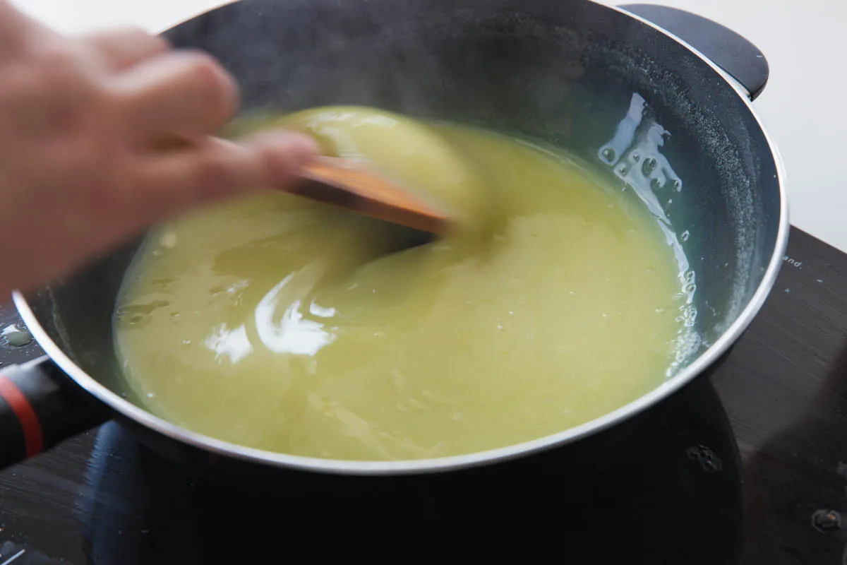 heat the mixture, keep stirring in the process